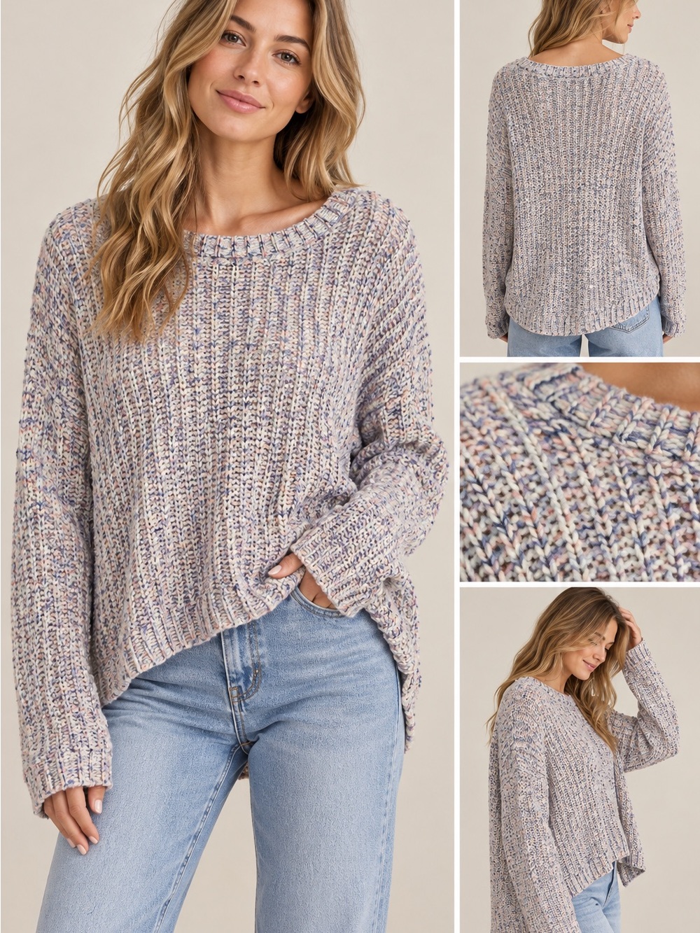 Moon & Madison Multicolor Marled Knit Sweater Size L